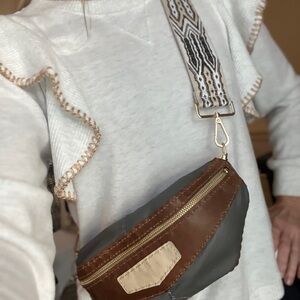 Brown and Gray Crossbody Bag with Two-Tone Design